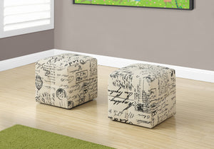 Monarch Specialties I 8162 Ottoman, Pouf, Repose Pieds, Tabouret, Lot De 2, Juvénile, En Tissu, Beige, Transitionnel - Simple Boutique
