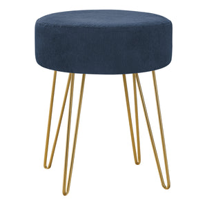 Monarch Specialties I 9002 Ottoman, Pouf, Repose Pieds, Tabouret, 14" Rond, En Tissu, Pieds En Métal, Bleu, Or, Contemporain, Moderne - Simple Boutique