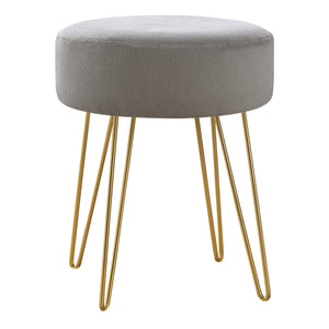 Monarch Specialties I 9003 Ottoman, Pouf, Repose Pieds, Tabouret, 14" Rond, En Tissu, Pieds En Métal, Gris, Or, Contemporain, Moderne - Simple Boutique