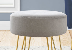 Monarch Specialties I 9003 Ottoman, Pouf, Repose Pieds, Tabouret, 14" Rond, En Tissu, Pieds En Métal, Gris, Or, Contemporain, Moderne - Simple Boutique
