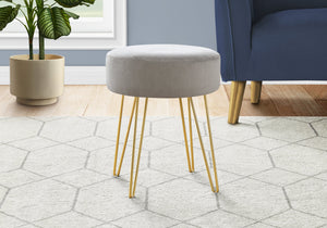 Monarch Specialties I 9003 Ottoman, Pouf, Repose Pieds, Tabouret, 14" Rond, En Tissu, Pieds En Métal, Gris, Or, Contemporain, Moderne - Simple Boutique