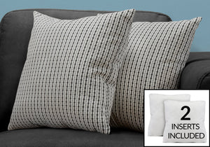 Monarch Specialties I 9237 Oreillers, Lot De 2, 18 X 18 Carré, Encart Inclus, Jeté Décoratif, Accent, Sofa, Canapé, Chambre À Coucher, Polyester, Hypoallergénique, Gris, Noir, Moderne - Simple Boutique