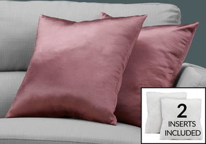 Monarch Specialties I 9339 Oreillers, Lot De 2, 18 X 18 Carré, Encart Inclus, Jeté Décoratif, Accent, Sofa, Canapé, Chambre À Coucher, Polyester, Hypoallergénique, Rose, Moderne - Simple Boutique