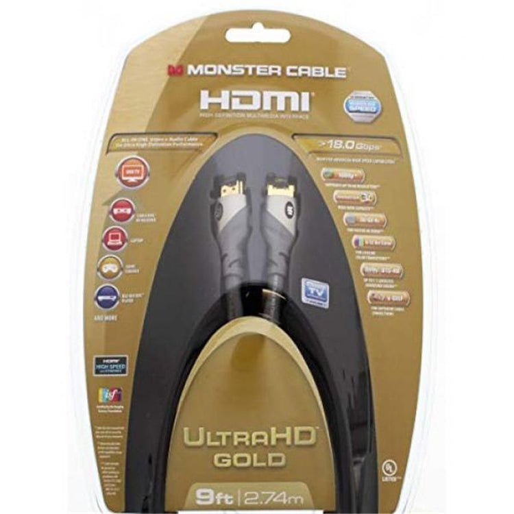 Monster Ultra HD Gold Câble HDMI de 8pi. Haute Vitesse avec Ethernet, Connecteur Plaqué Or, Noir - Simple Boutique
