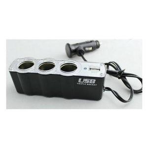 Multiplicateur triple pour prise allume-cigarette avec chargeur USB 1A - Simple Boutique