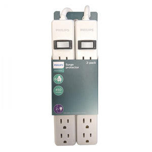 Philips - Emballage de 2 Protecteurs de Surtension à 6 Prises, Protection de 450 Joules, Blanc - Simple Boutique