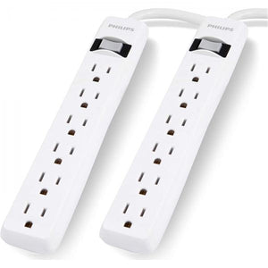 Philips - Emballage de 2 Protecteurs de Surtension à 6 Prises, Protection de 450 Joules, Blanc - Simple Boutique