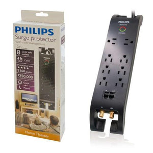 Philips Protecteur De Surtension Électrique 8 Prises 2160J 4Pi Noir - Simple Boutique