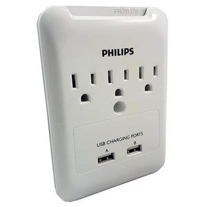 Philips Protecteur Surtension Électrique 3 Prises Avec 2 Ports USB - Simple Boutique