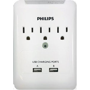 Philips Protecteur Surtension Électrique 3 Prises Avec 2 Ports USB - Simple Boutique