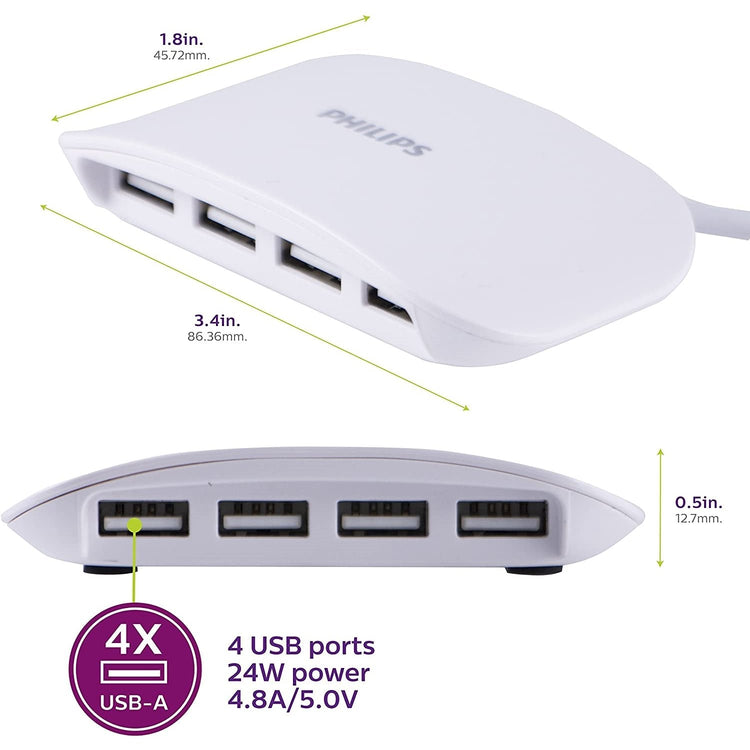 Philips - Station de Chargement avec 4 Ports USB 4.8A, Blanc - Simple Boutique
