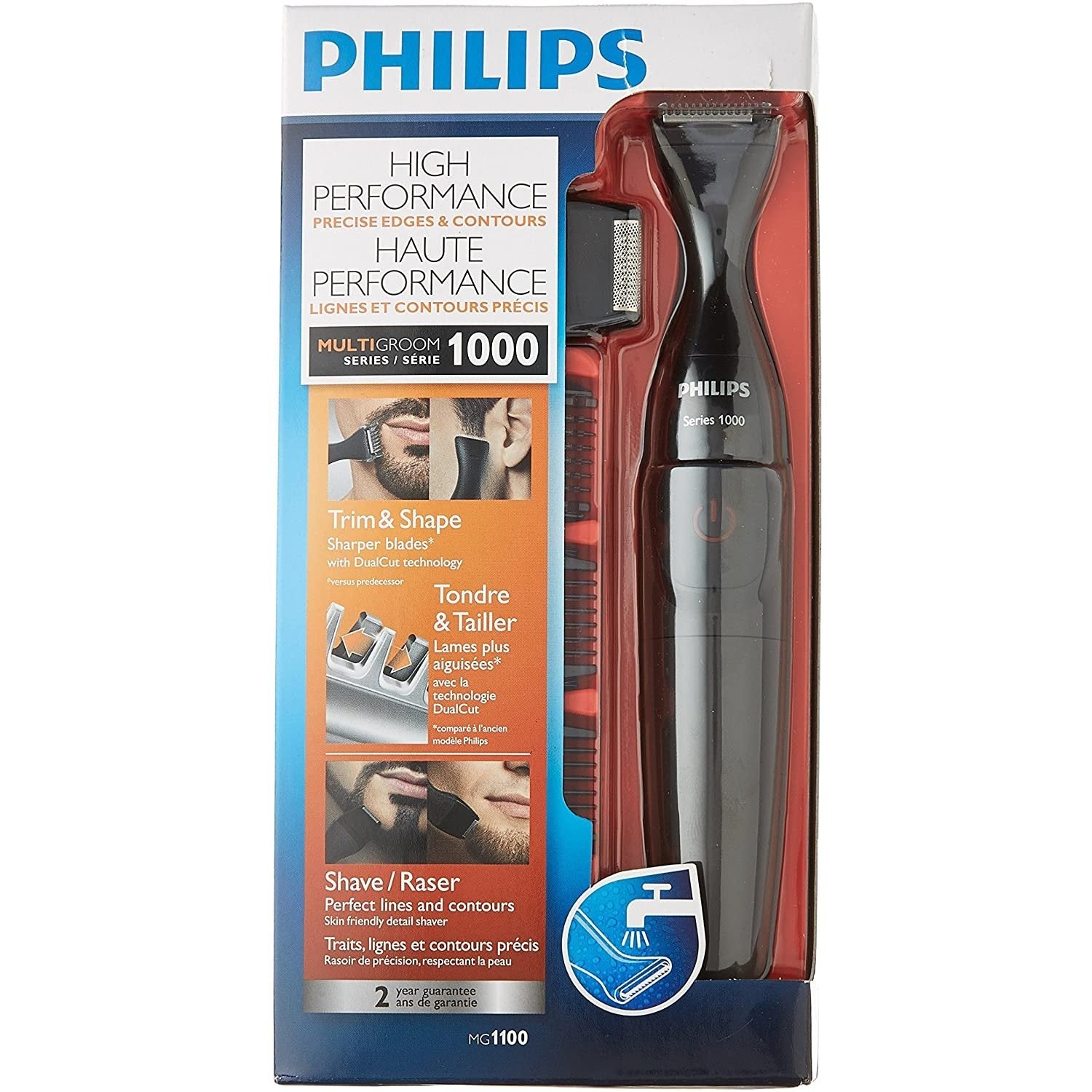 Philips - Tondeuse à Batterie, Comprend 3 Peignes de Précision et 1 Mini Rasoir, Noir - Simple Boutique