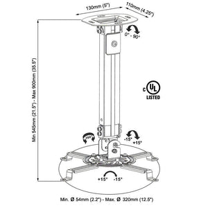 Prime Mounts Support Projecteur Extensible 21.5 à 35.5" Plafond Noir - Simple Boutique