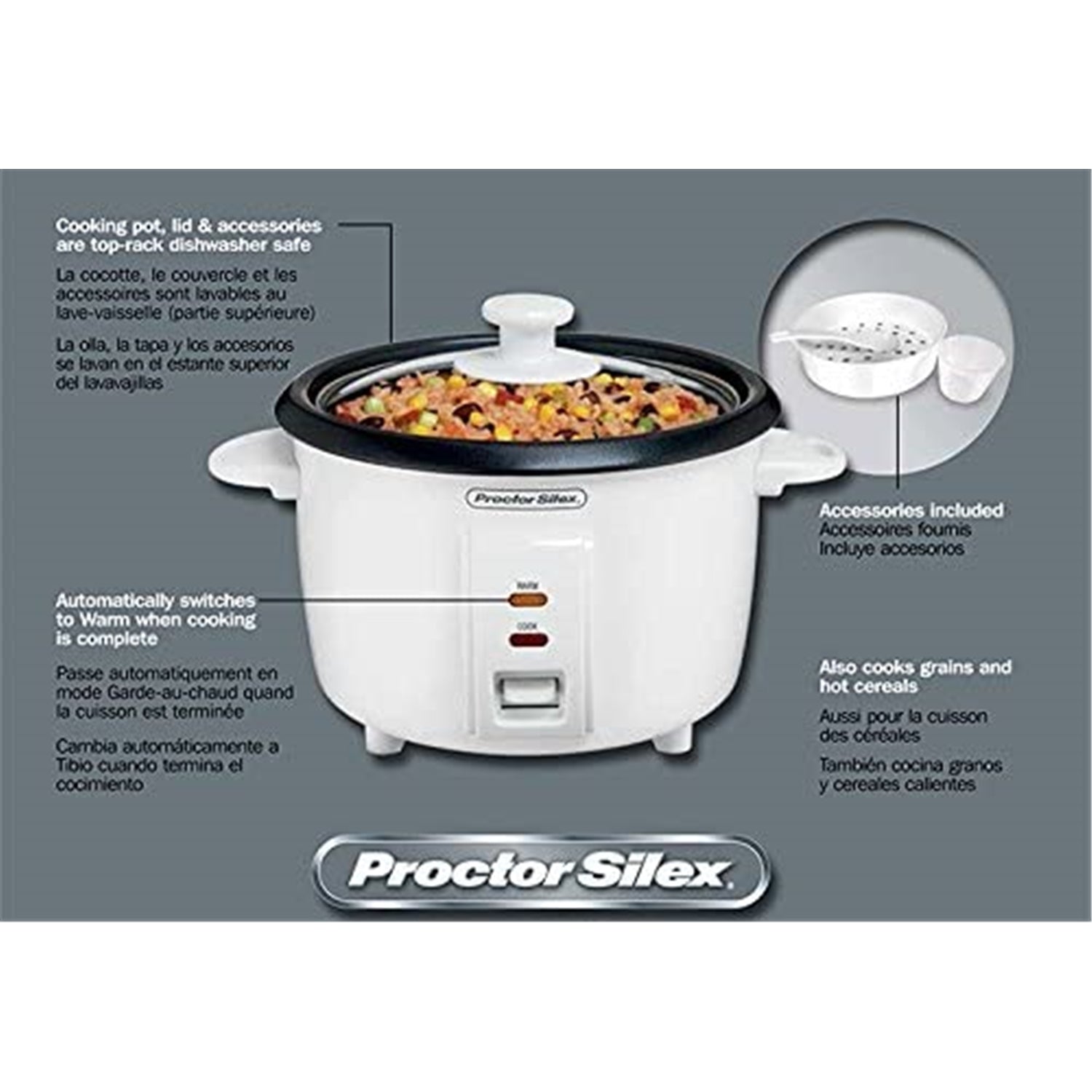 Proctor Silex - Cuiseur à Riz, Capacité de 8 Tasses de Riz Cuit, 350 Watts, Blanc - Simple Boutique