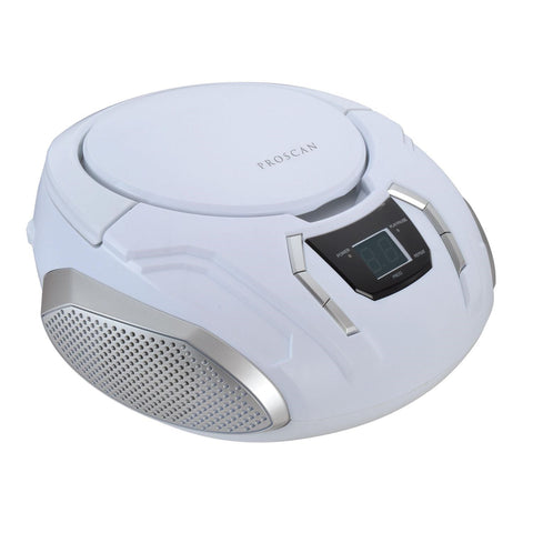Proscan - BoomBox / Lecteur CD Portable Avec Radio AM/FM et Entrée AUX, Blanc