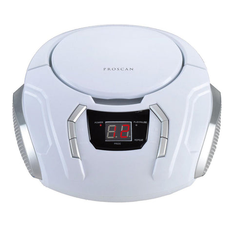 Proscan - BoomBox / Lecteur CD Portable Avec Radio AM/FM et Entrée AUX, Blanc