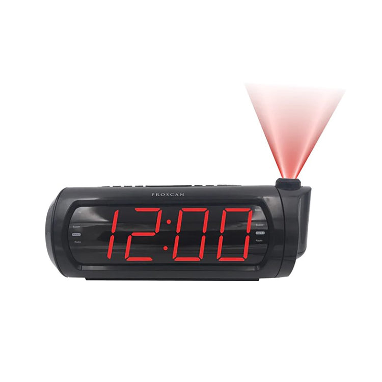 Proscan - Radio-Réveil Projecteur à Double Alarme, Projette l'heure au Mur ou au Plafond, Écran de 1.8", Noir - PCR1245-USB - Simple Boutique