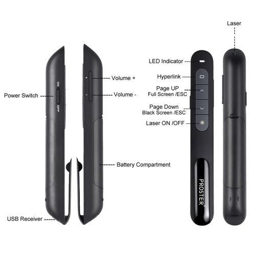 Proster Présentateur Sans Fil Professionnel Avec Pointeur Laser USB 2.4 Ghz - Simple Boutique
