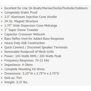 Pyle Haut-parleurs (2) Intérieur/Extérieur 2 voies 3.5" avec support Noir Blanc ou Argent - Simple Boutique