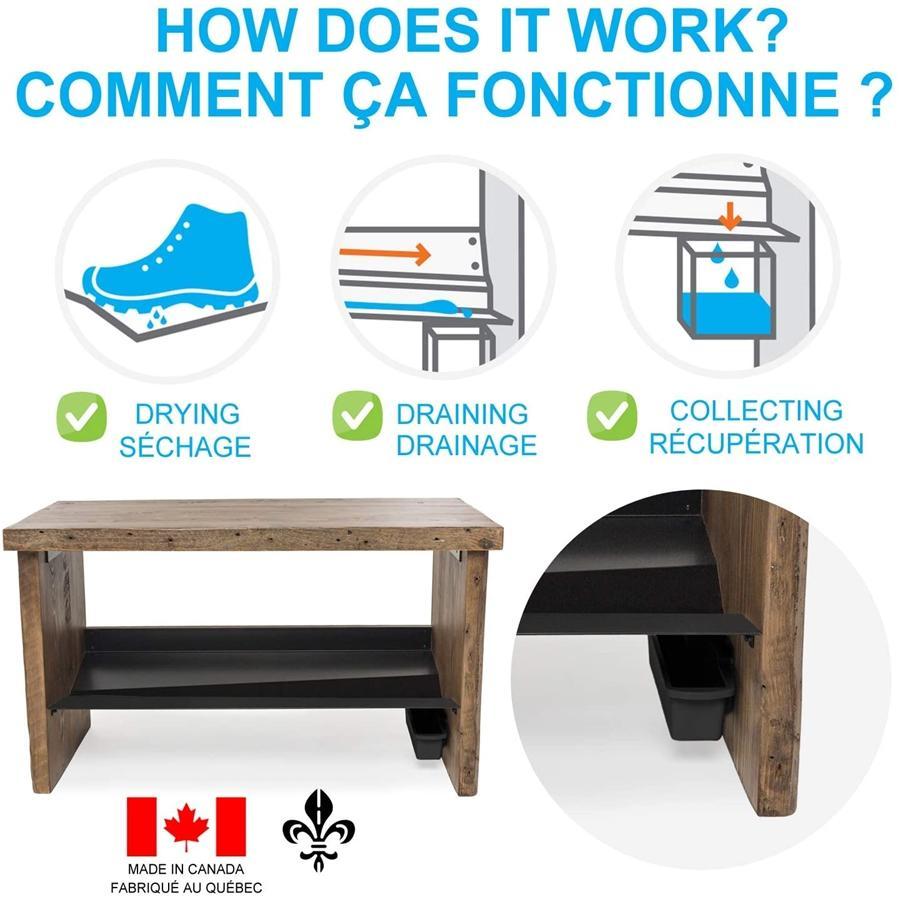 RAKABOT - Banc d'entrée avec Rangement pour Chaussures et Bottes avec Système de Récupération d'eau, Bois - Simple Boutique