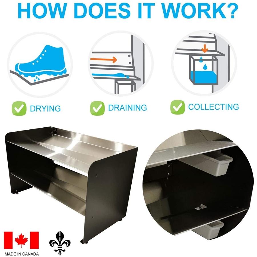 RAKABOT - Étagères pour Chaussures, Bottes d'hiver et Bottes de Pluie avec Système de Récupération d'eau, Acier Inoxydable - Simple Boutique