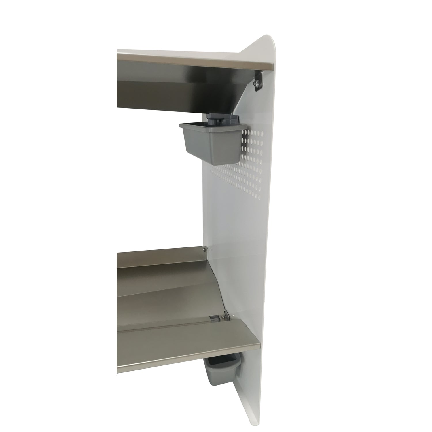 RAKABOT Signature - Étagère de Rangerment pour Bottes d'hiver et Bottes de Pluies avec Système de Récupération d'eau, Fait au Canada, Fini Acier Inoxidable/Coté Blanc - Simple Boutique