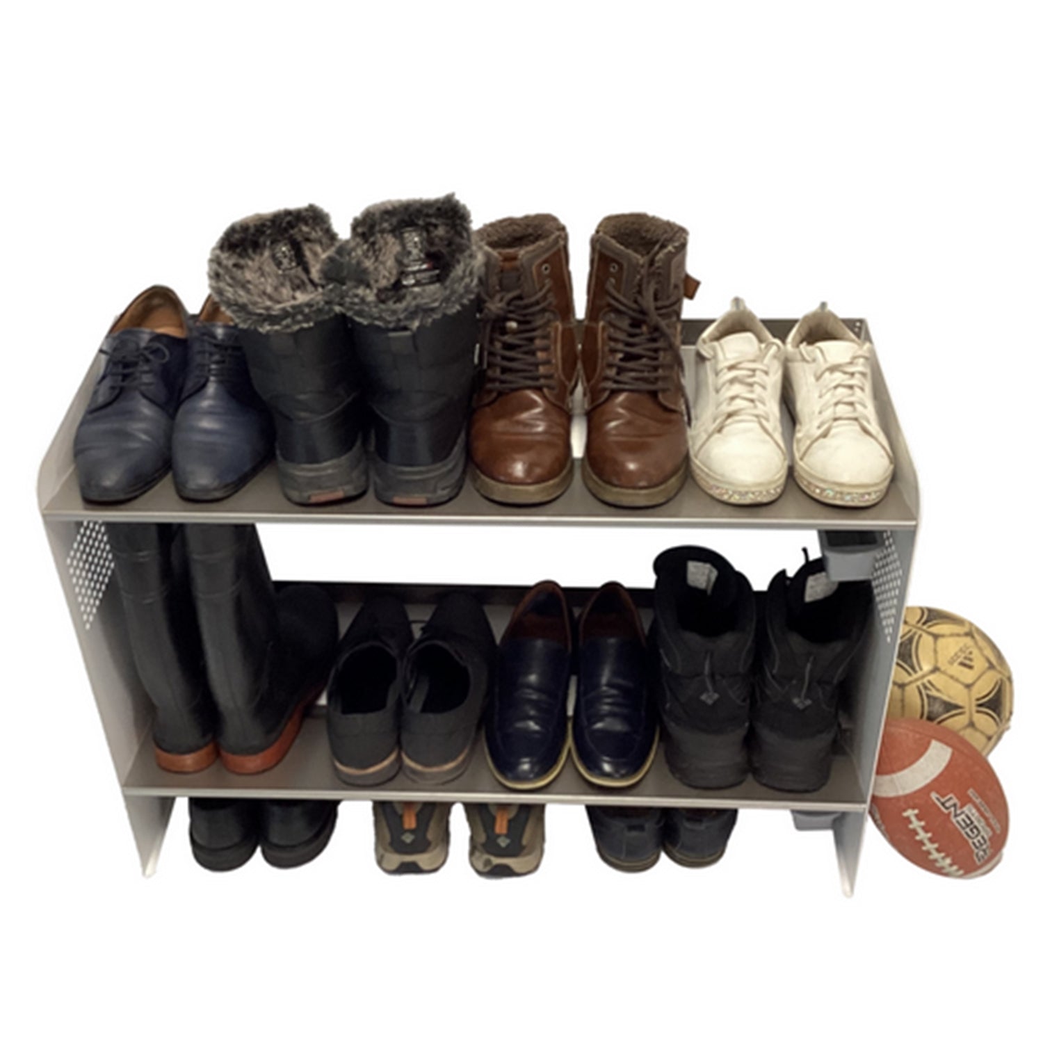 RAKABOT Signature - Étagère de Rangerment pour Bottes d'hiver et Bottes de Pluies avec Système de Récupération d'eau, Fait au Canada, Fini Acier Inoxidable/Coté Blanc - Simple Boutique