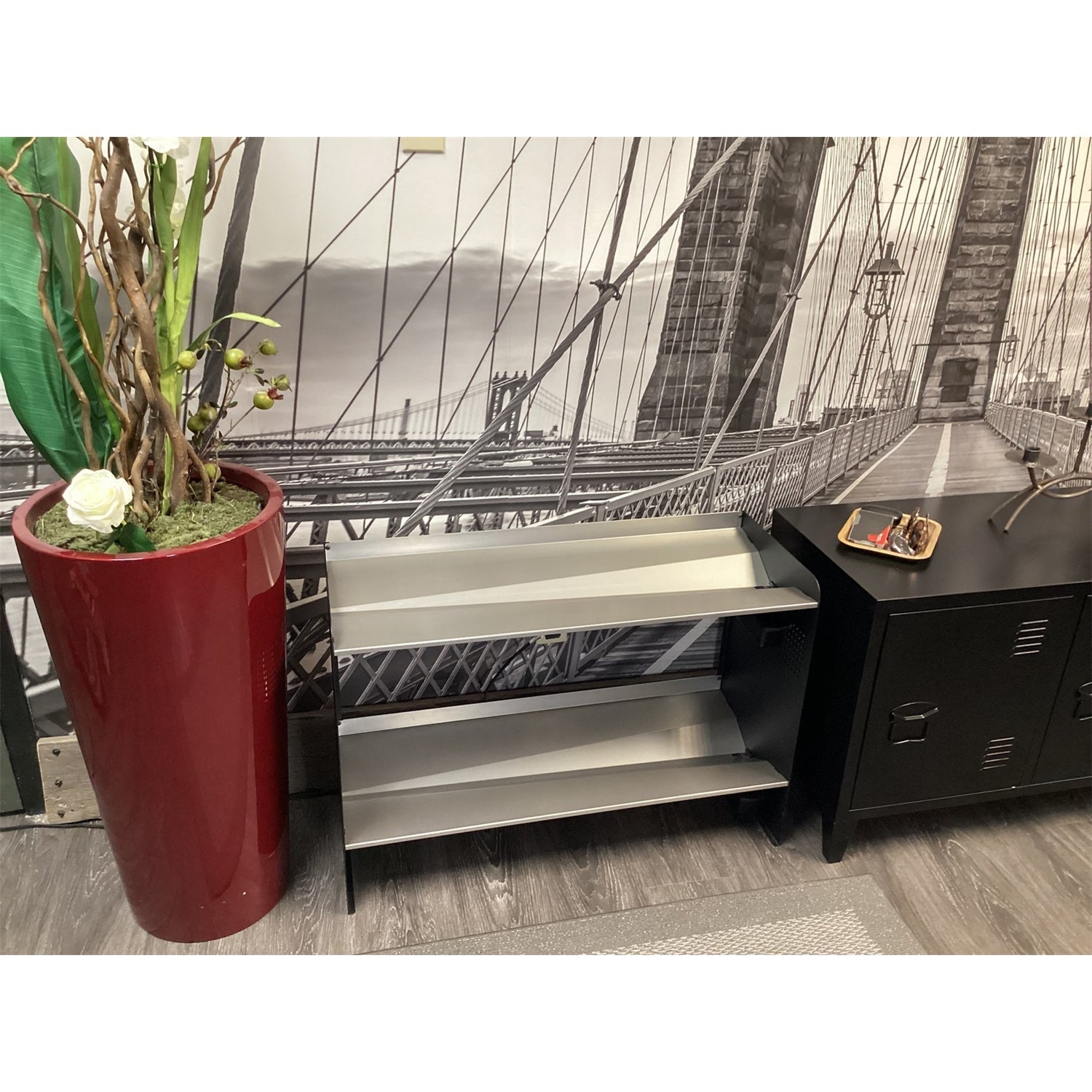 RAKABOT Signature - Étagère de Rangerment pour Bottes d'hiver et Bottes de Pluies avec Système de Récupération d'eau, Fait au Canada, Fini Acier Inoxidable/Coté Blanc - Simple Boutique