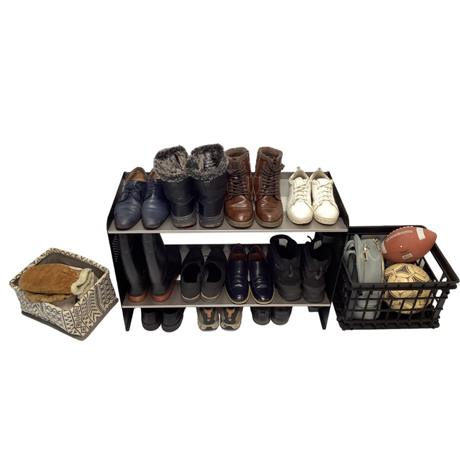 RAKABOT Signature - Étagère de Rangerment pour Bottes d'hiver et Bottes de Pluies avec Système de Récupération d'eau, Fait au Canada, Fini Acier Inoxidable/Coté Noir - Simple Boutique