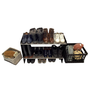 RAKABOT Signature - Étagère de Rangerment pour Bottes d'hiver et Bottes de Pluies avec Système de Récupération d'eau, Fait au Canada, Fini Acier Inoxidable/Coté Noir - Simple Boutique