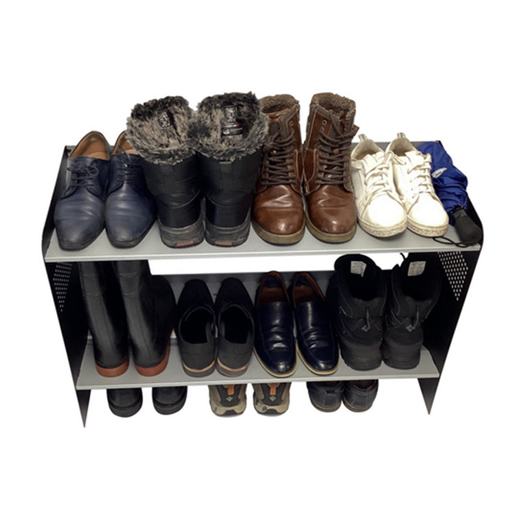 RAKABOT Signature - Étagère de Rangerment pour Bottes d'hiver et Bottes de Pluies avec Système de Récupération d'eau, Fait au Canada, Fini Aluminium Brossé/Cotés Noir - Simple Boutique