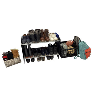 RAKABOT Signature - Étagère de Rangerment pour Bottes d'hiver et Bottes de Pluies avec Système de Récupération d'eau, Fait au Canada, Fini Aluminium Brossé/Cotés Noir - Simple Boutique