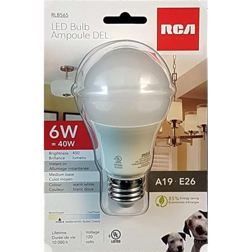 RCA Ampoule DEL A19 E26 6W Blanc Chaud 450 Lumen - Simple Boutique