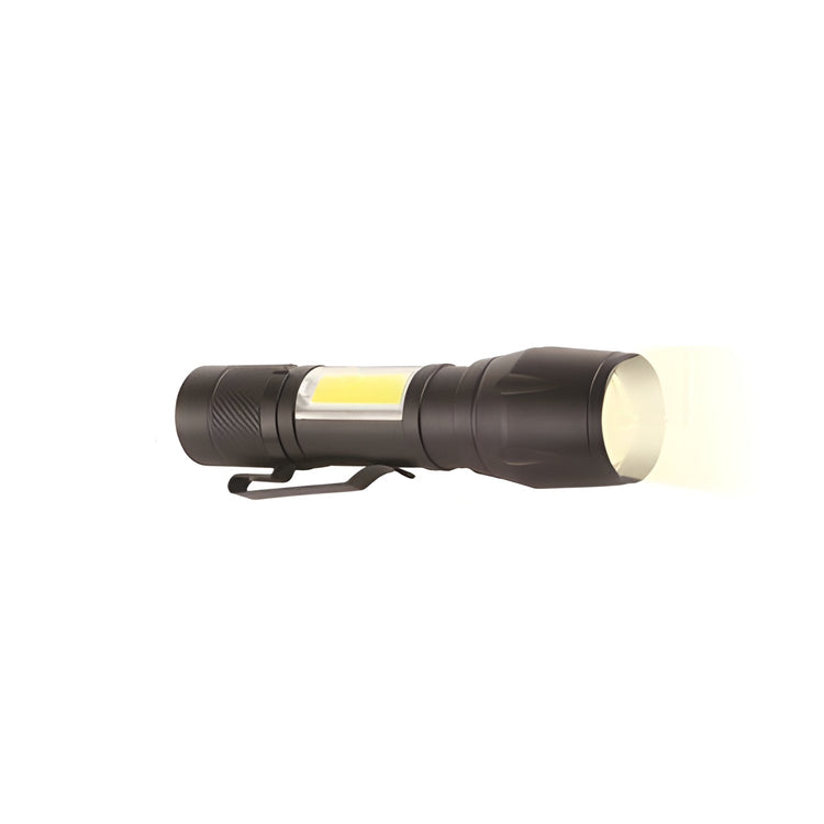 RCA - Lampe Torche COB en Métal, Rechargeable avec Mini Lanterne et Zoom, Noir - Simple Boutique