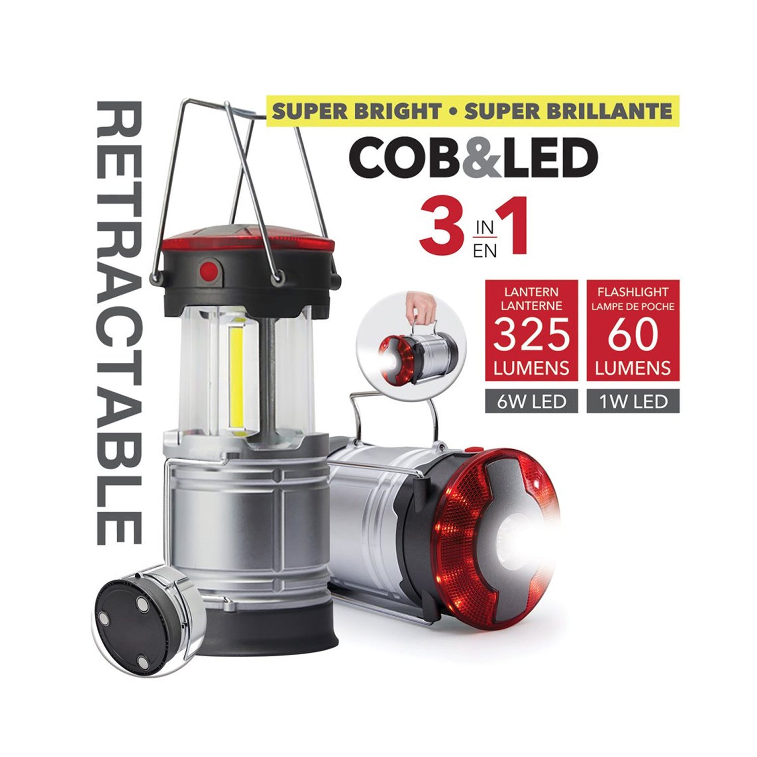 RCA RFL0117 - 3 en 1 Lanterne Rétractable, Lampe de Poche LED et Mode SOS - Simple Boutique