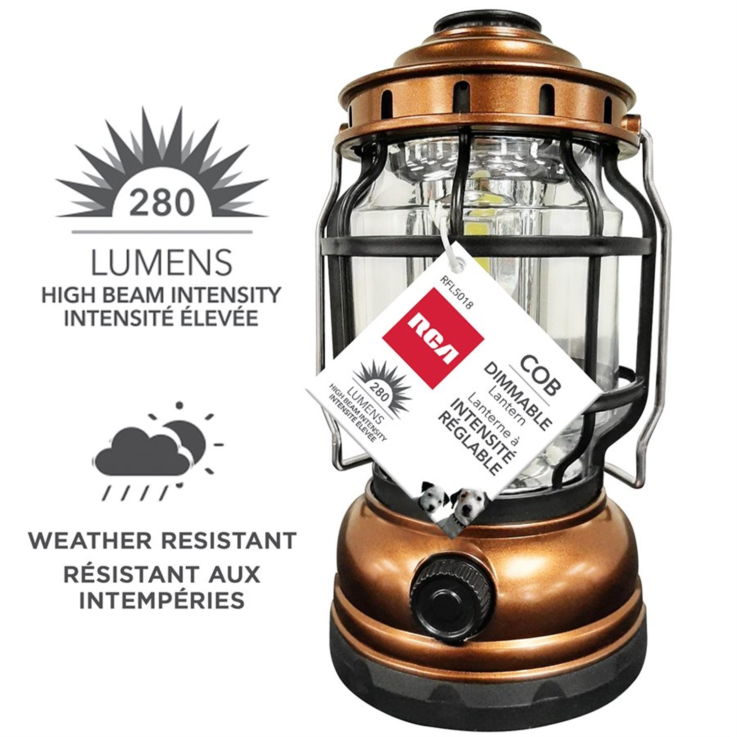 RCA RFL5018 - Lanterne De Camping À Intensité Variable, 280 Lumens 3 DEL Cob, Résistante Aux Intempéries - Simple Boutique