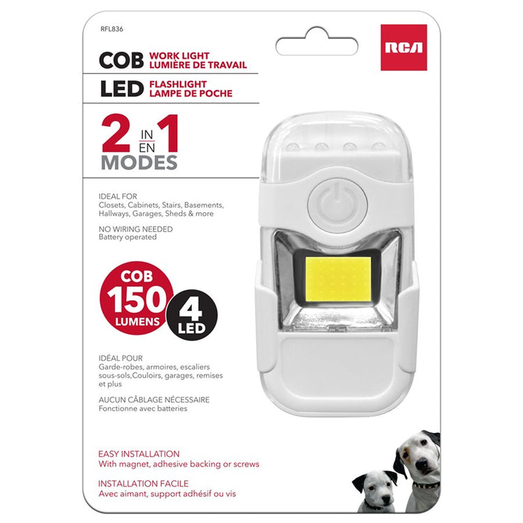 RCA RFL836 - Lampe de Poche LED Détachable 2 en 1 et Lampe de Travail COB - Simple Boutique