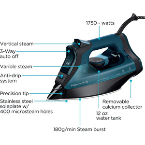 Rowenta - Fer à Repasser à Vapeur en Acier Inoxydable, Anti-Calcaire, 1750 Watts, Bleu - Simple Boutique