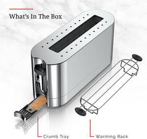 Russell Hobbs - Grille-Pain Moderne à 2 Tranches ou Tranche Longue avec Grille Chauffante Amovible Accents de verre et Acier Inoxydable - Simple Boutique