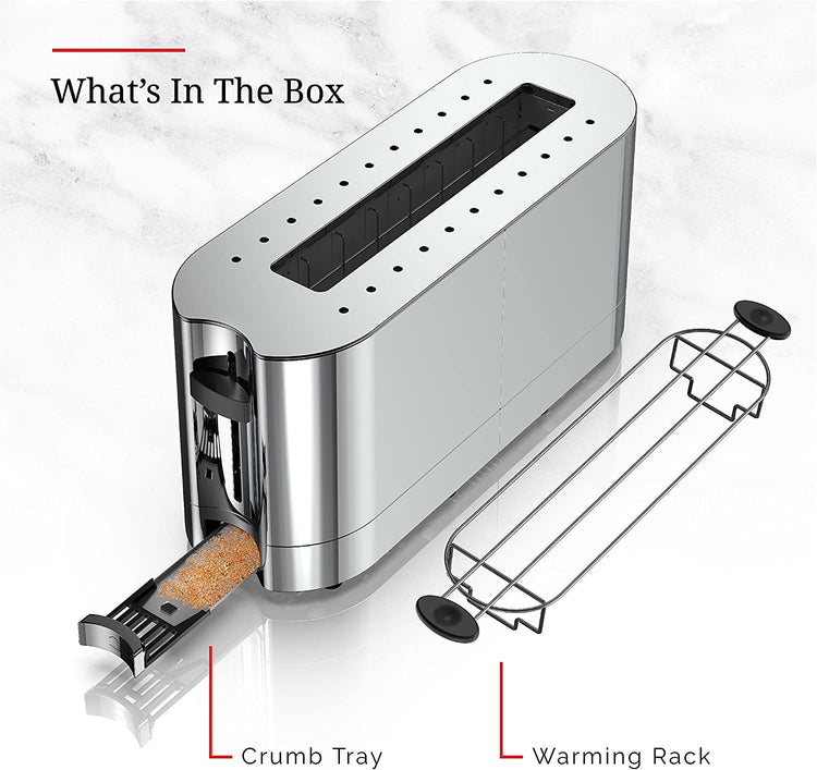 Russell Hobbs - Grille-Pain Moderne à 2 Tranches ou Tranche Longue avec Grille Chauffante Amovible Accents de verre et Acier Inoxydable - Simple Boutique