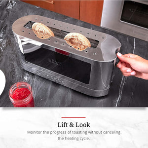 Russell Hobbs - Grille-Pain Moderne à 2 Tranches ou Tranche Longue avec Grille Chauffante Amovible Accents de verre et Acier Inoxydable - Simple Boutique