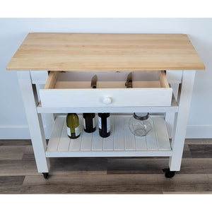 SB Îlot de Cuisine mobile sur Roues 38" x 18" x 34" avec Tiroir Blanc - Fabriqué au Canada - Simple Boutique