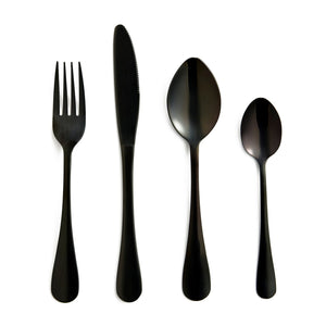 Safdie & Co - Ensemble de Couverts/Coutellerie en Acier Inoxydable, 16 Morceaux, Vont au Lave-Vaiselle, Noir Onyx - Simple Boutique