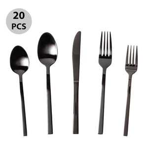 Safdie & Co - Ensemble de Couverts/Coutellerie en Acier Inoxydable, 20 Morceaux, Vont au Lave-Vaiselle, Effet Miroir Noir - Simple Boutique