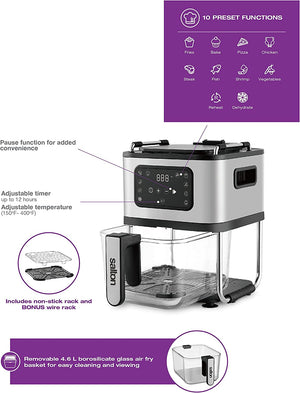 Salton AF2090 Friteuse à Air, Capacité de 4.6L, 10 Fonctions Préprogrammées, Panier en Verre, Noir - Simple Boutique