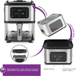 Salton AF2090 Friteuse à Air, Capacité de 4.6L, 10 Fonctions Préprogrammées, Panier en Verre, Noir - Simple Boutique