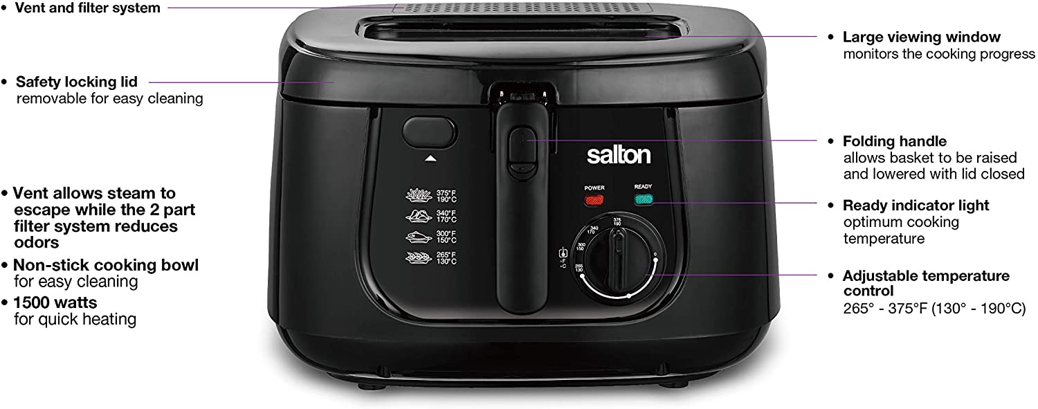 Salton DF1240BK Friteuse Isolante Cool Touch Noire 2.5 Litres - Simple Boutique