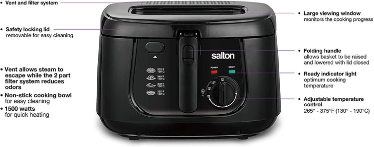 Salton DF1240BK Friteuse Isolante Cool Touch Noire 2.5 Litres - Simple Boutique
