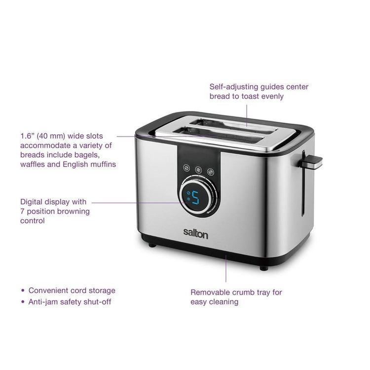 Salton ET2075 - Grille-Pain 2 Tranches avec Affichage Numérique, Acier Inoxydable - Simple Boutique