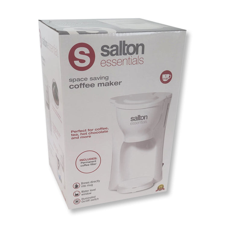 Salton Essentials - Cafetière 1 Tasse Compact avec Filtre Permanent, Blanc - Simple Boutique